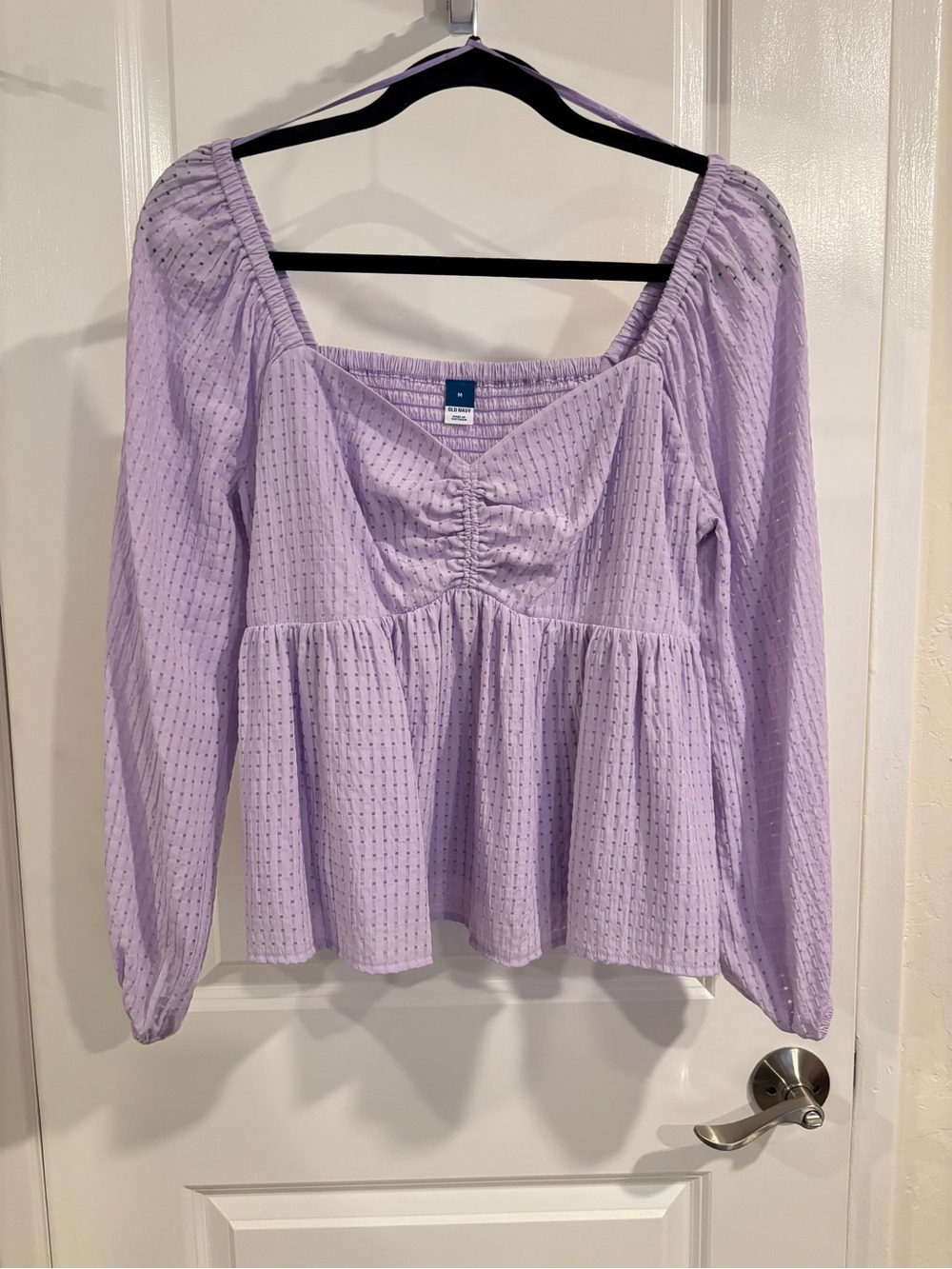 Lavender Peplum Boho Light-weight Long-Sleeve Top, Medium